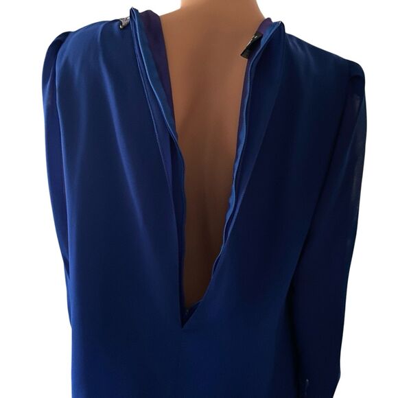 Vtg Dress 80s Long Sleeve Evening XLP Mother The Bride Modest Blue Sequins Midi - Picture 13 of 16